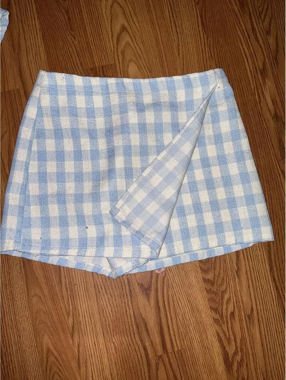 Day + Moon Two-Piece Light Blue and White Gingham Crop Top and Skort Set